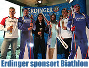 Erdinger Weißbräu wird Premiumsponsor des Biathlon Weltcup. Team ERDINGER Alkoholfrei mit Michi Greis, Andi Birnbacher und Kathrin Hitzer (Foto: Martin Schmitz)